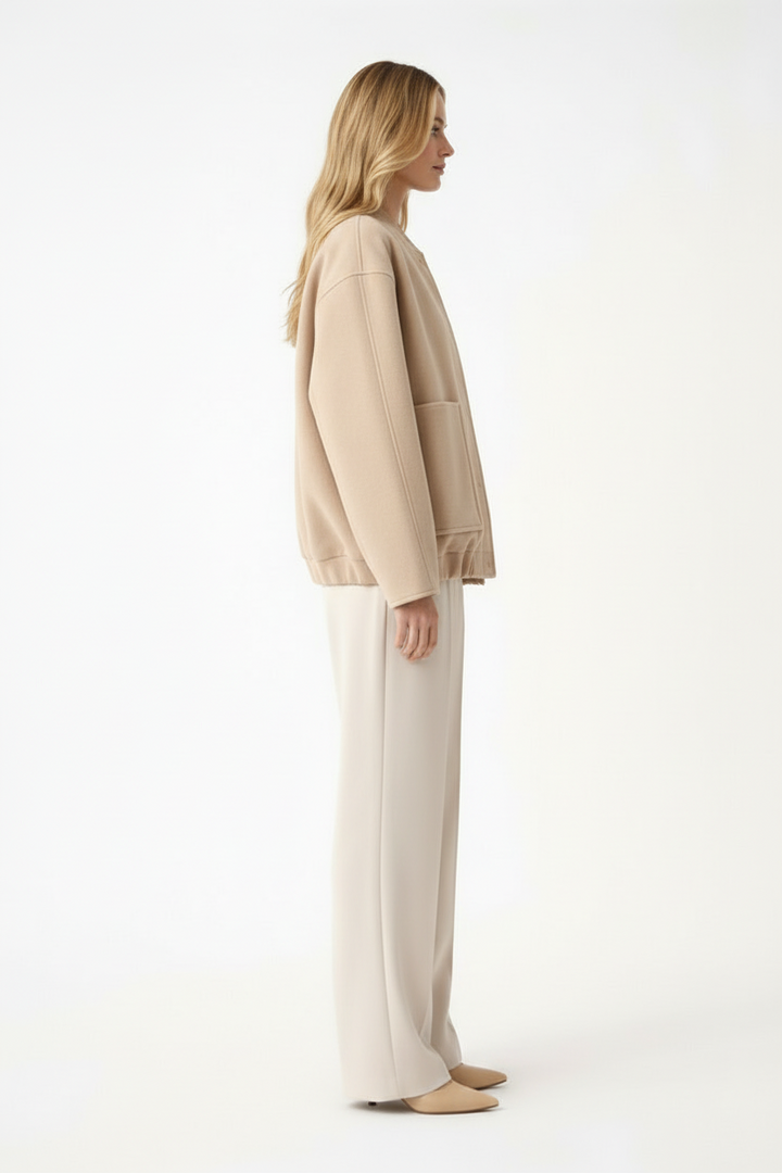 Women’s Bomber Jacket with Front Closure and Functional Pockets