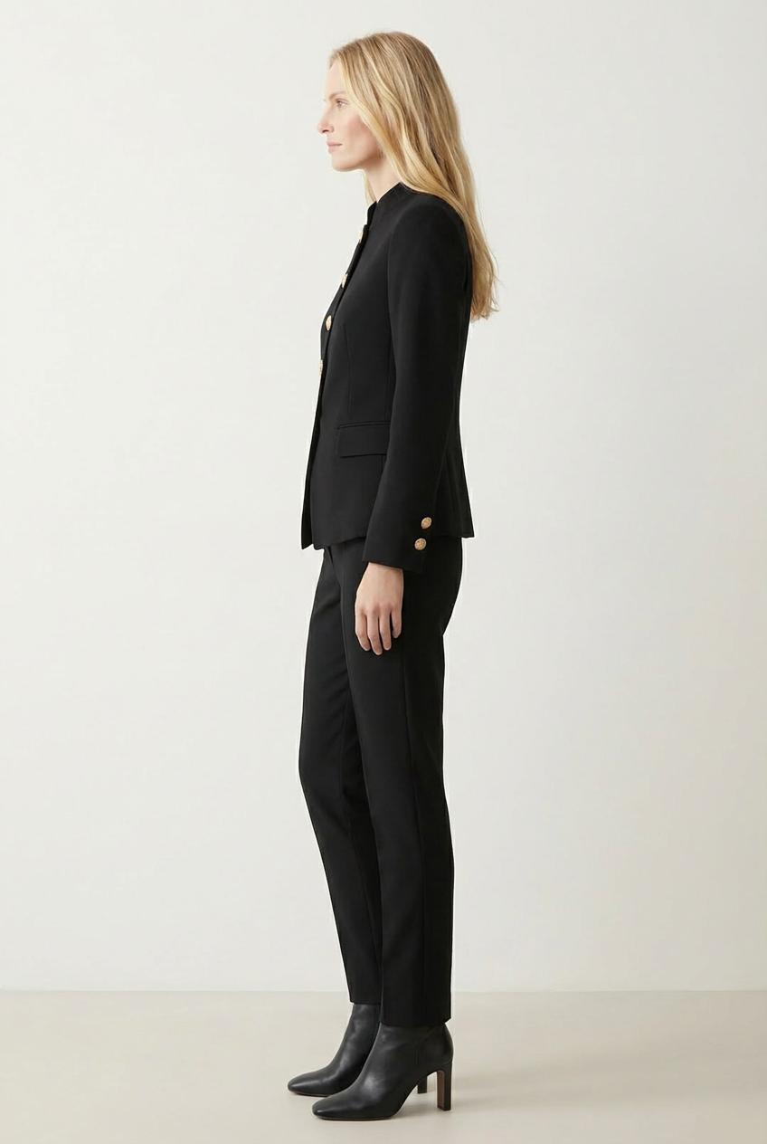 Fitted Short Womens Jacket with Button Front and Side Pockets