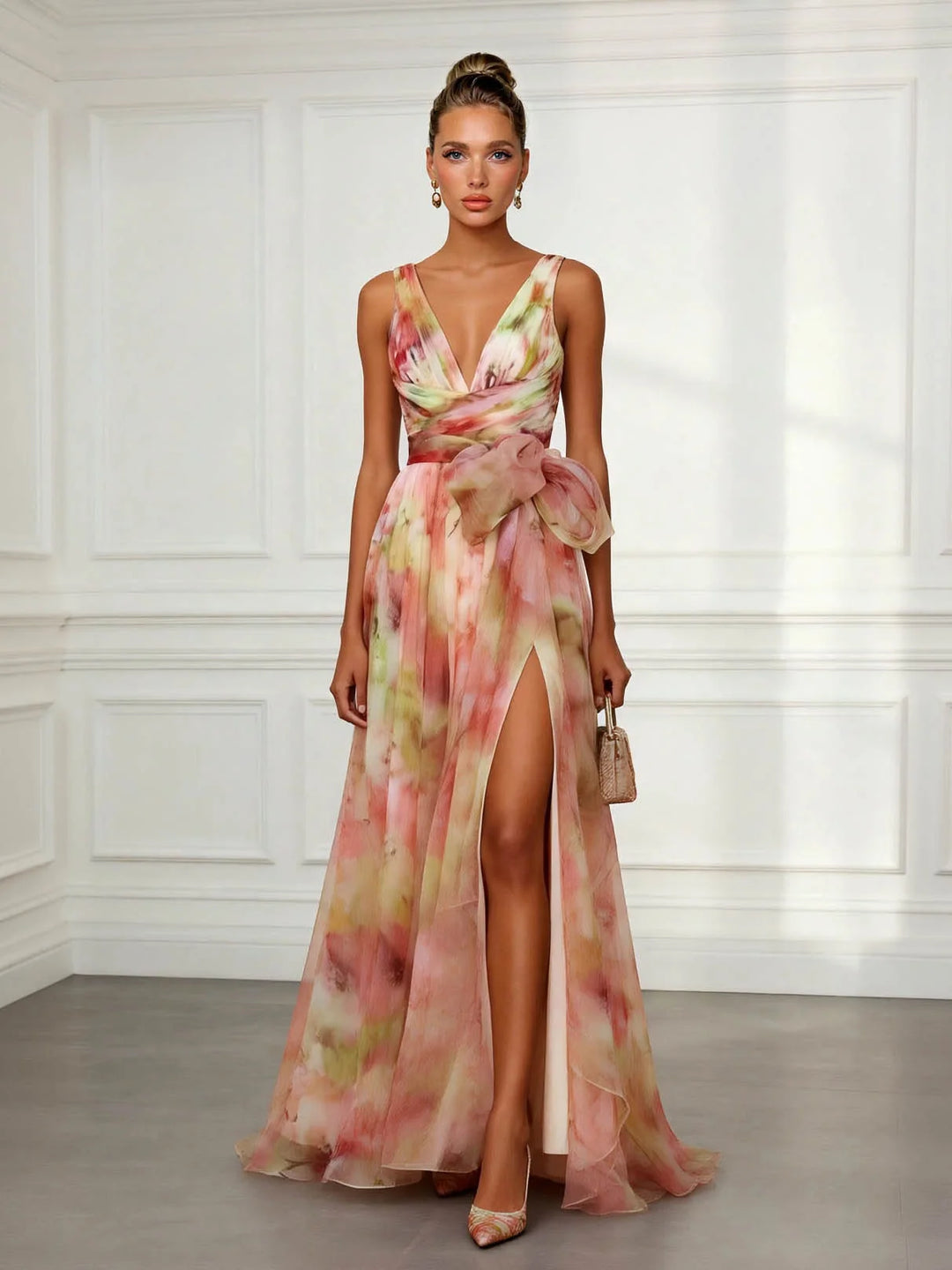 Rosalie™ | Watercolor Tie-Waist Maxi Dress