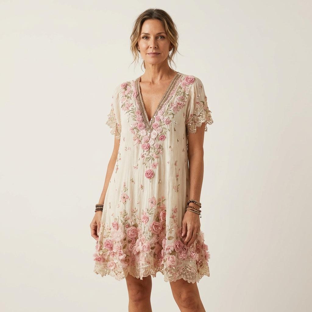 Rosalie™ | Floral Embroidered V-Neck Dress