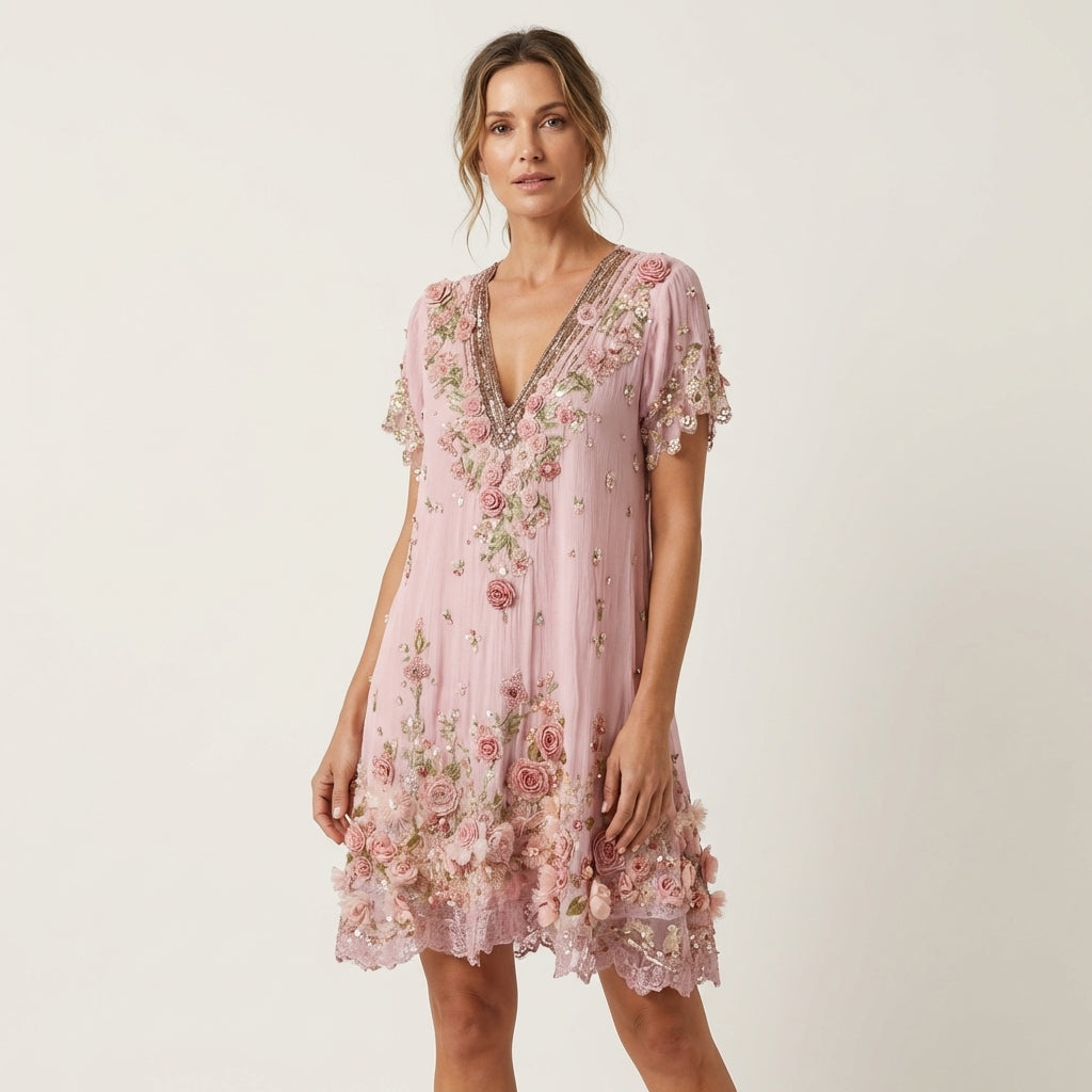 Rosalie™ | Floral Embroidered V-Neck Dress