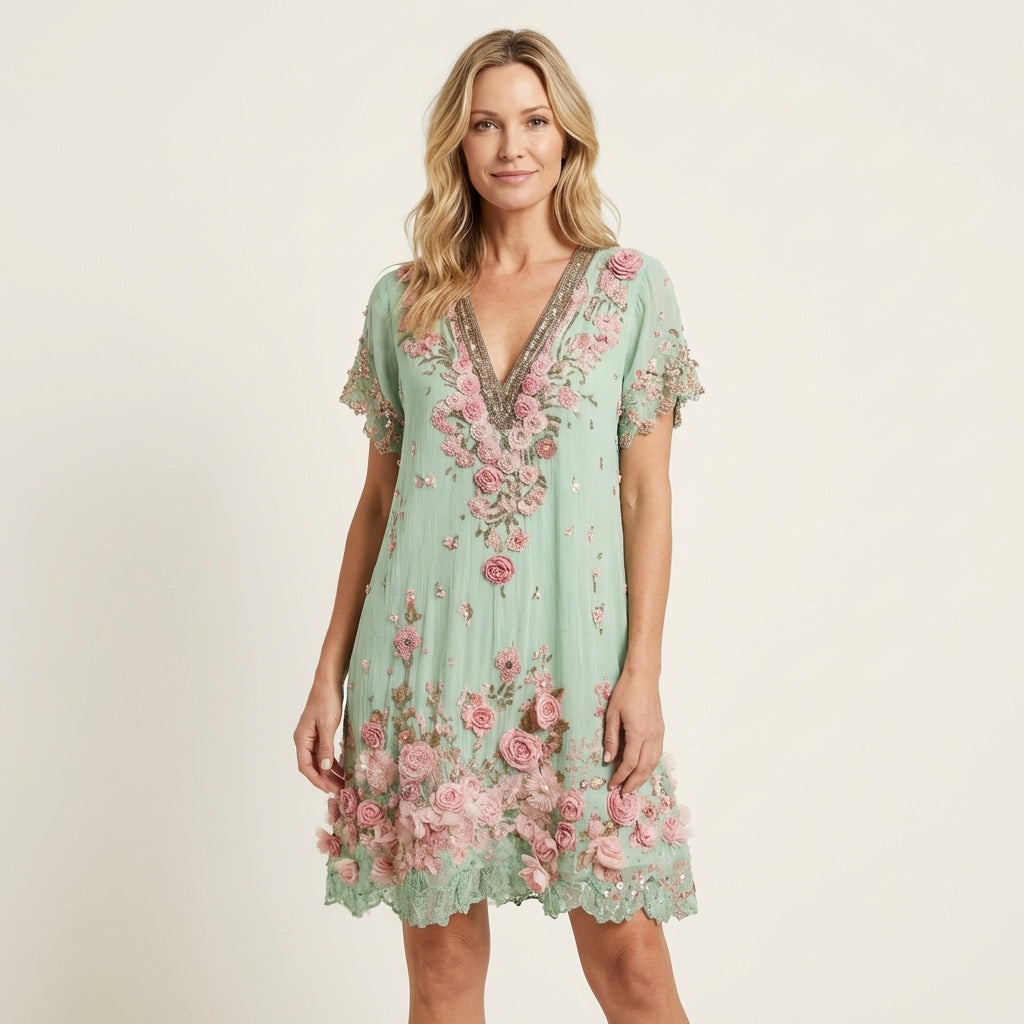Rosalie™ | Floral Embroidered V-Neck Dress