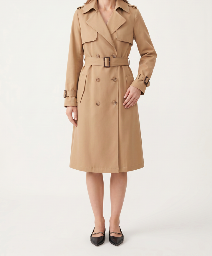 Women’s Trench Coat with Notched Lapel and Double-Button Closure