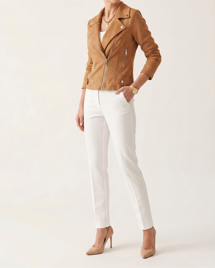 Women’s Cropped Biker Jacket with Statement Details