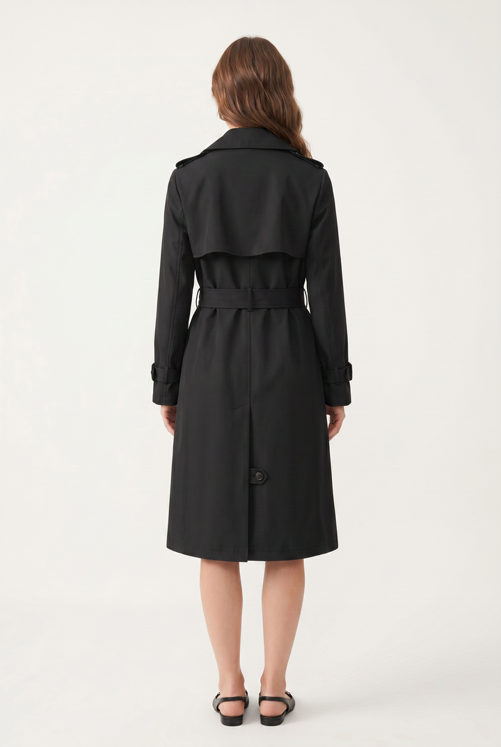 Women’s Trench Coat with Notched Lapel and Double-Button Closure