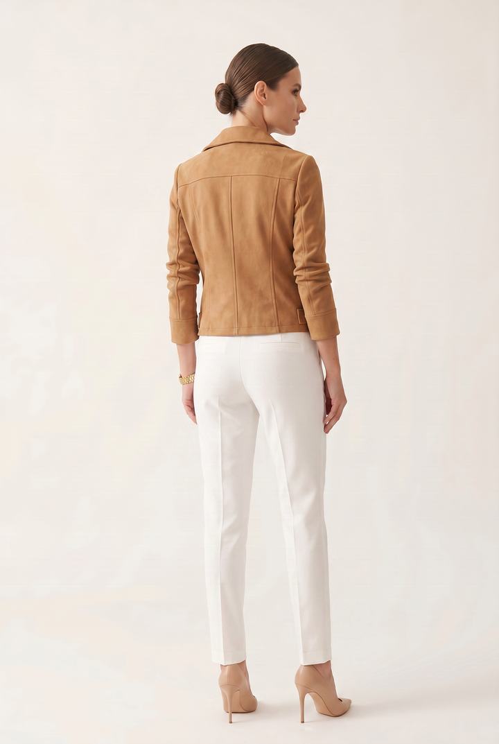 Women’s Cropped Biker Jacket with Statement Details