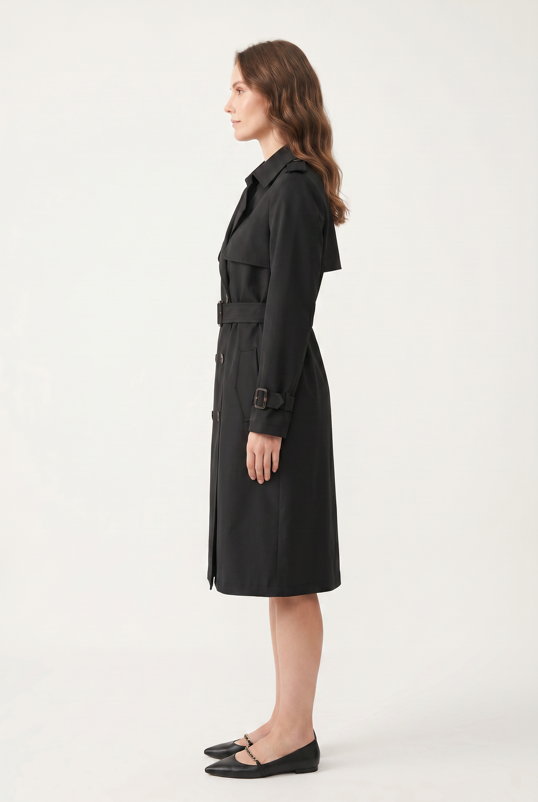 Women’s Trench Coat with Notched Lapel and Double-Button Closure