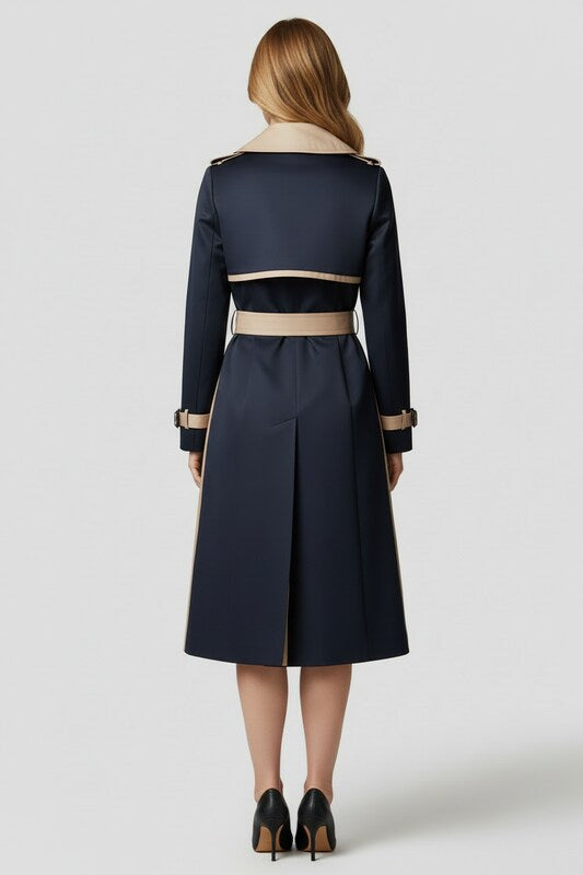 Double Button Womens Trench Coat with Waist Belt Fit