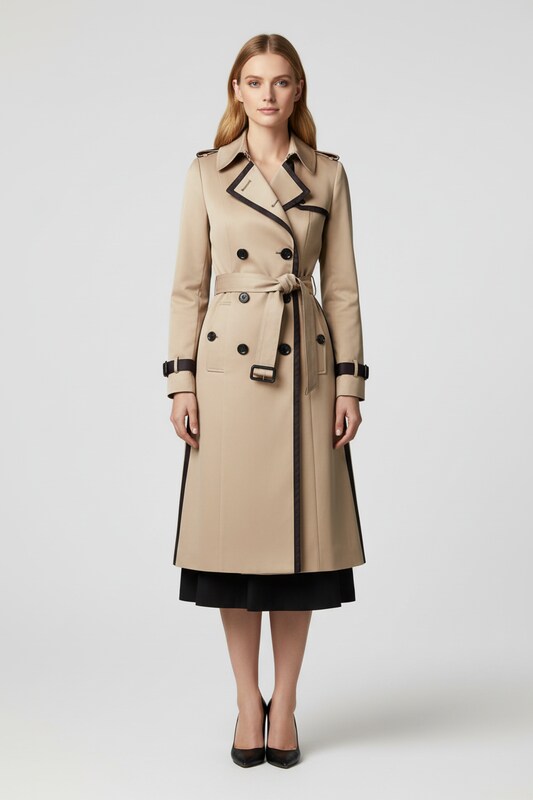 Double Button Womens Trench Coat with Waist Belt Fit