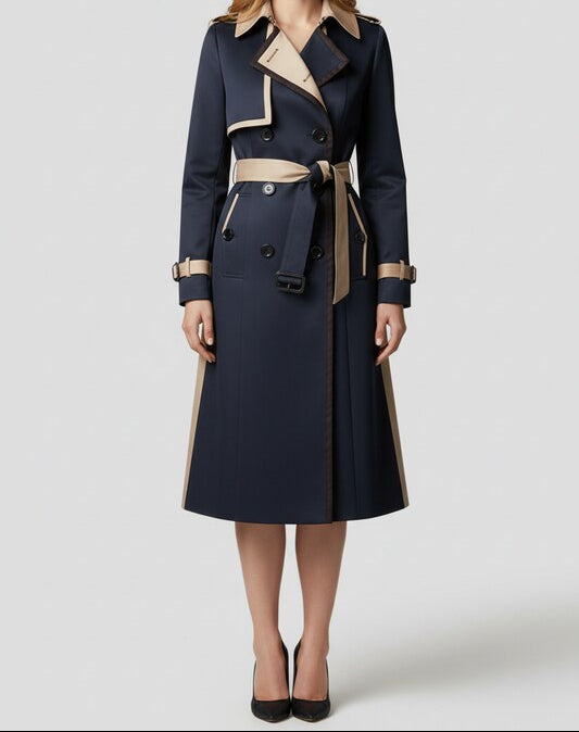 Double Button Womens Trench Coat with Waist Belt Fit