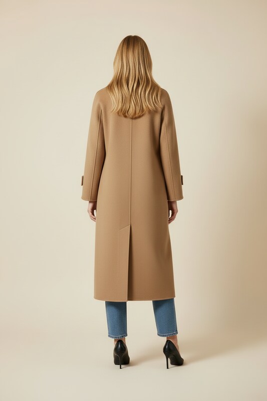 Straight Cut Womens Long Coat with Textured Surface