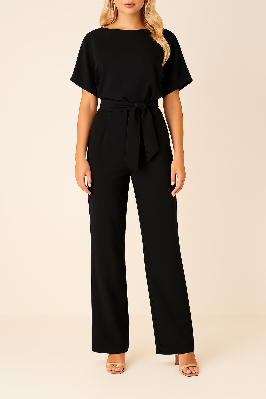 Scarlett | Women's Short-Sleeve Wide-Leg Belted Jumpsuit