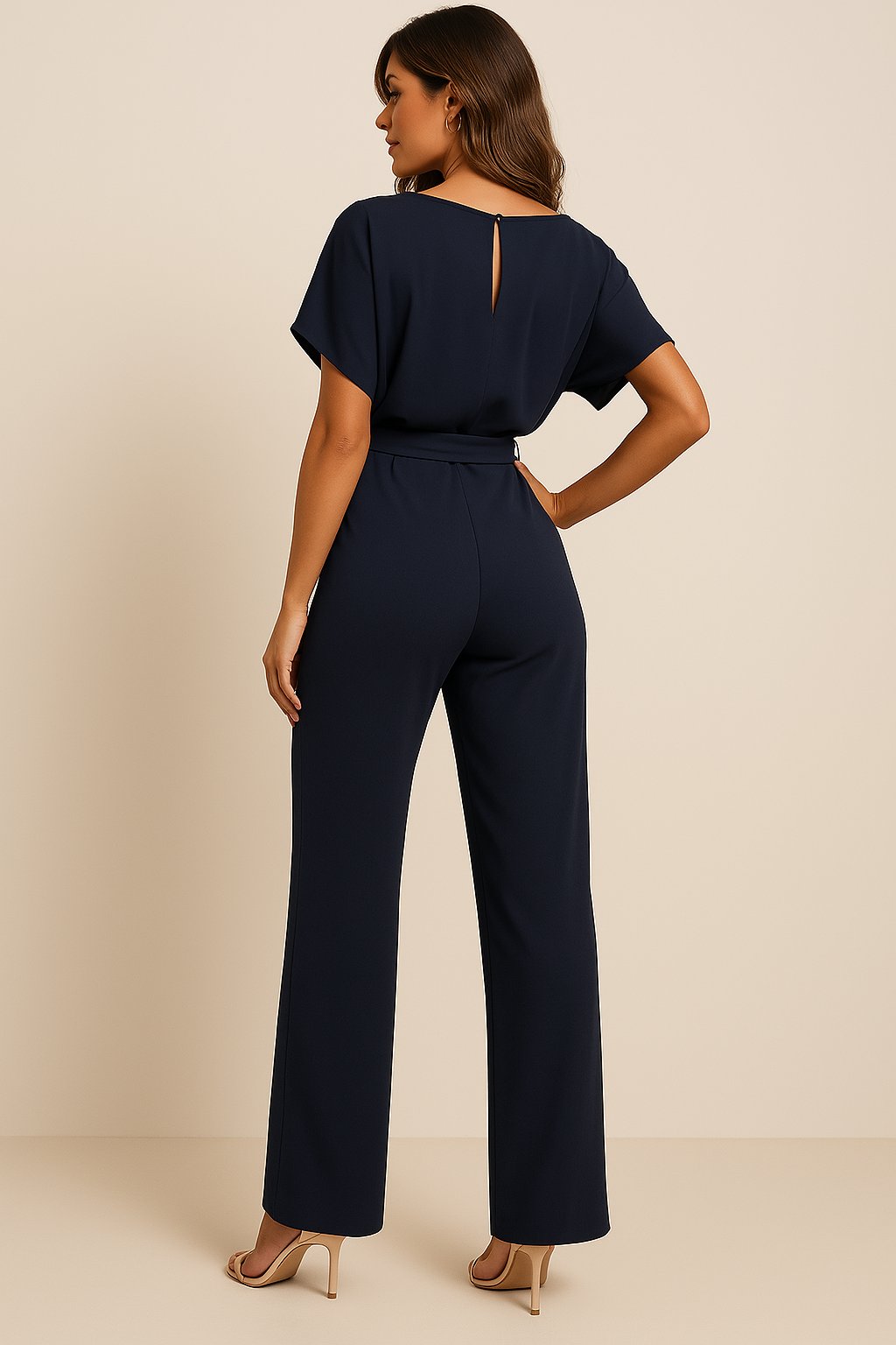 Scarlett | Women's Short-Sleeve Wide-Leg Belted Jumpsuit