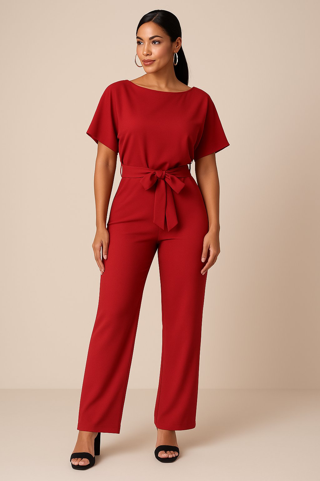 Scarlett | Women's Short-Sleeve Wide-Leg Belted Jumpsuit