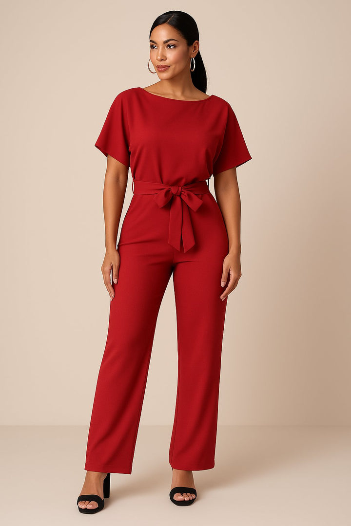 Scarlett | Women's Short-Sleeve Wide-Leg Belted Jumpsuit