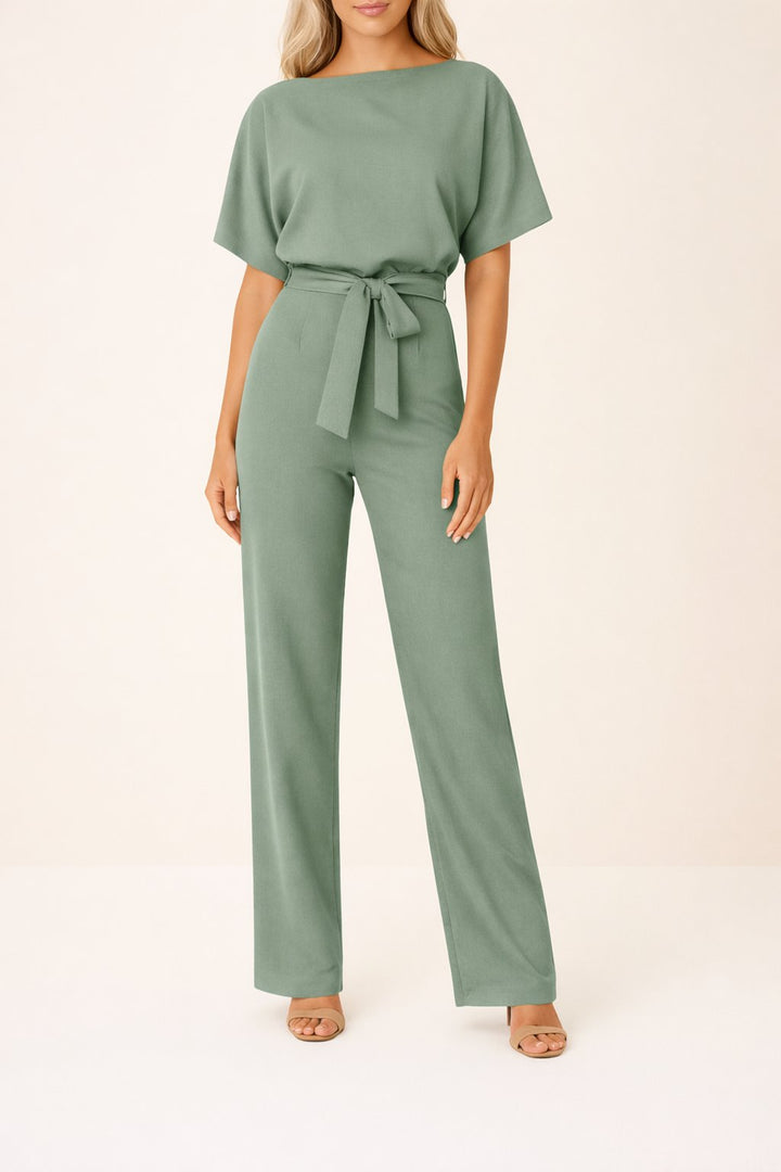 Scarlett | Women's Short-Sleeve Wide-Leg Belted Jumpsuit