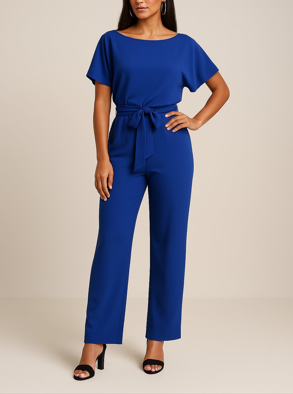 Scarlett | Women's Short-Sleeve Wide-Leg Belted Jumpsuit