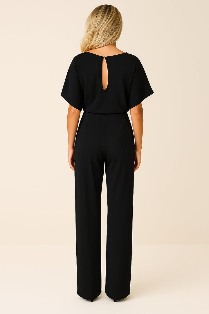Scarlett | Women's Short-Sleeve Wide-Leg Belted Jumpsuit
